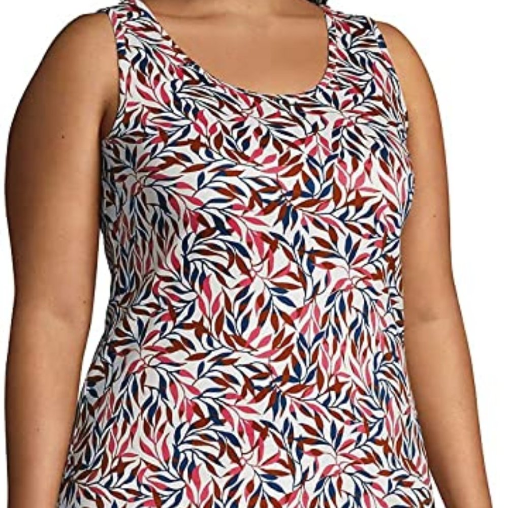 Lands End Women’s Cotton Tank Top Ivory Multi Dyed Leaves Plus 2x